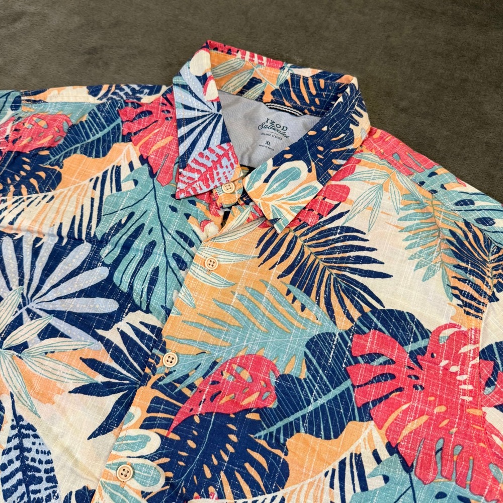 IZOD Saltwater Tropical Button Up Shirt Mens Extra Large Multicolor‎ Floral